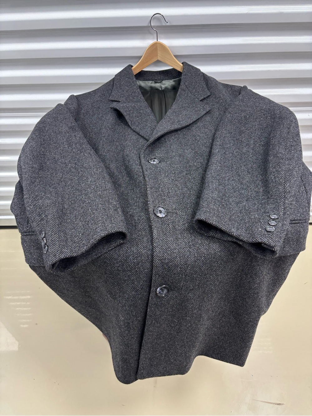 Men's Gray Herringbone Wool Pea Coat